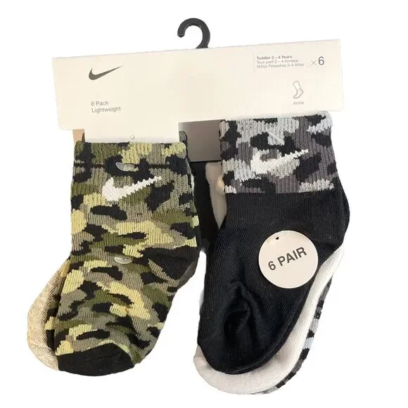 Nike Kids Toddler 2-4 Years Camouflage 6 Pack Lightweight Ankle Socks NWT - Picture 1 of 5
